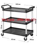 Xe đẩy thức ăn nhựa đen 3 tầng thanh tròn size lớn