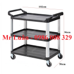 Xe đẩy nhựa đen 3 tầng thanh vuông góc