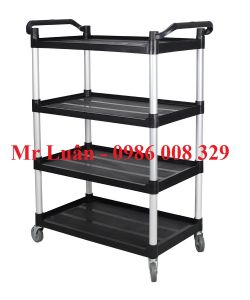 Xe đẩy thức ăn nhà hàng nhựa đen 4 tầng
