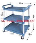Xe đẩy thức ăn nhựa xám 3 tầng thanh tròn size nhỏ