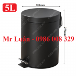 Thùng rác tròn đen đạp chân 5L