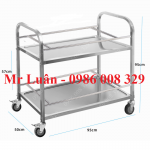 Xe đẩy đồ ăn inox 2 tầng lớn có thanh chắn