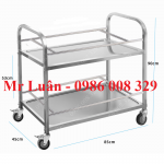 Xe đẩy đồ ăn inox 2 tầng trung có thanh chắn