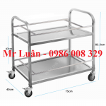 Xe đẩy đồ ăn inox 2 tầng nhỏ có thanh chắn