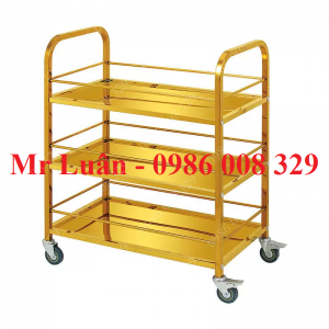 Xe đẩy phục vụ rượu đồ ăn inox vàng 3 tầng WY40