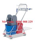 Xe vắt nước lau sàn đôi 2 ngăn khung inox