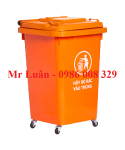 Thùng rác nhựa cam 60L có bánh xe