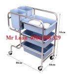 Xe đẩy thu dọn bát đĩa khung inox 3 tầng
