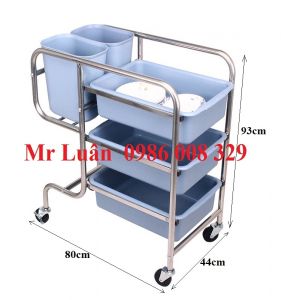 Xe đẩy thu dọn bát đĩa khung inox 3 tầng