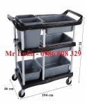 Xe đẩy thu dọn bàn ăn nhà hàng nhựa đen
