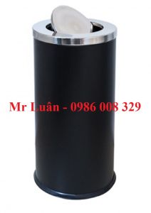 Thùng rác tròn nắp lật đen 38x73