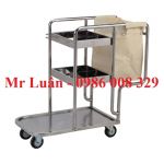 Xe dọn vệ sinh inox 3 tầng có túi treo