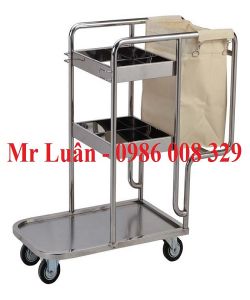 Xe dọn vệ sinh inox 3 tầng có túi treo