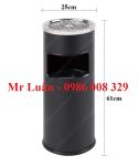 Thùng rác tròn có gạt tàn màu đen