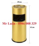 Thùng rác tròn có gạt tàn inox vàng