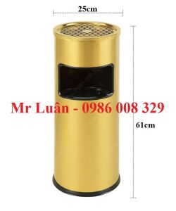 Thùng rác tròn có gạt tàn inox vàng