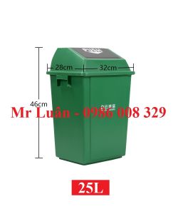 Thùng rác nhựa xanh nắp lật 25L
