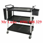 Xe dọn bàn ăn nhựa đen thanh tròn size lớn có 2 thùng treo