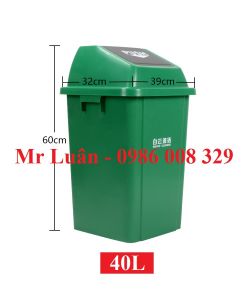 Thùng rác nhựa xanh nắp lật 40L