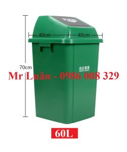 Thùng rác nhựa xanh nắp lật 60L