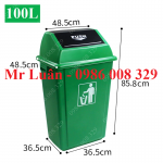 Thùng rác nhựa xanh nắp đẩy 100L