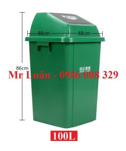 Thùng rác nhựa xanh nắp lật 100L