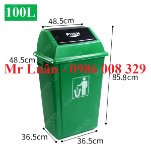Thùng rác nhựa xanh nắp đẩy 100L