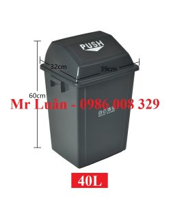 Thùng rác nhựa xám nắp lật 40L