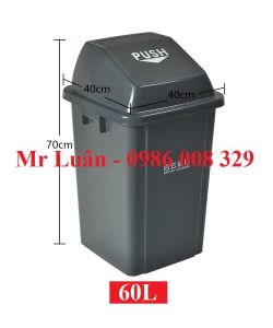 Thùng rác nhựa xám nắp lật 60L
