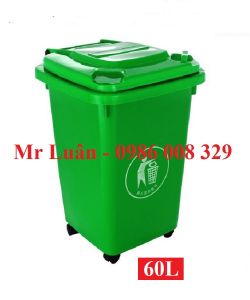 Thùng rác nhựa xanh 60L có bánh xe
