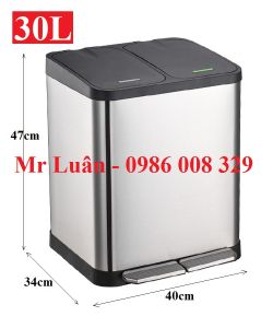 Thùng rác inox đạp chân 30L 2 ngăn