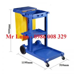 Xe dọn vệ sinh nhựa xanh chữ L có túi