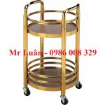 Xe đẩy phục vụ rượu inox vàng 07A