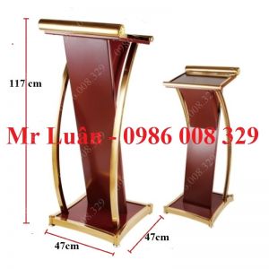 Bục phát biểu sự kiện inox vàng gỗ đỏ