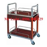 Xe đẩy rượu inox trắng 2 tầng có ngăn kéo