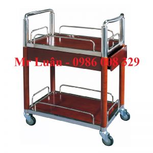 Xe đẩy rượu inox trắng 2 tầng có ngăn kéo