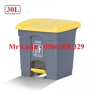 Thùng rác nhựa đạp chân 30L xám vàng