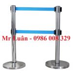 Cột chắn inox dây kéo 2 tầng màu xanh