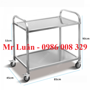 Xe đẩy thức ăn nhà hàng inox 2 tầng size trung
