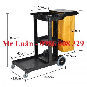 Xe dọn vệ sinh nhựa đen chữ L có túi