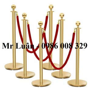 Trụ chắn inox vàng đầu tròn dây nhung đỏ