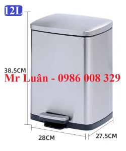 Thùng rác inox vuông đạp chân 12L