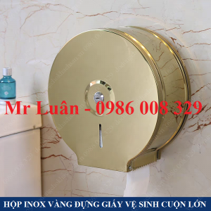 Hộp tròn inox vàng đựng giấy vệ sinh cuộn lớn