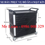 Xe đẩy thức ăn nhựa đen có vách ngăn 4 mặt kín