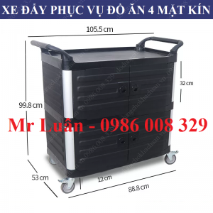 Xe đẩy phục vụ đồ ăn 4 mặt kín