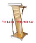 Bục phát biểu inox thân gỗ bọc da vàng