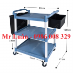 Xe đẩy nhựa xám size nhỏ có 2 thùng gắn