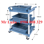 Xe đẩy nhựa xám thanh tròn size nhỏ có 3 khay