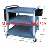 Xe đẩy nhựa xám thanh vuông góc có 2 thùng gắn