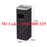 Thùng rác vuông thép sơn đen có gạt tàn để sảnh